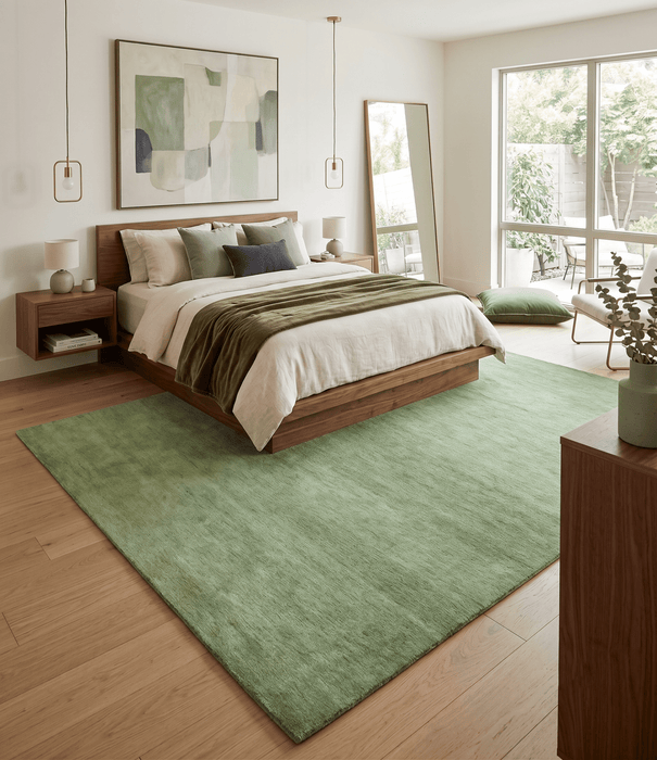 Solid Green Woolen Hand Tufted contemporary 8x10 wool Rug