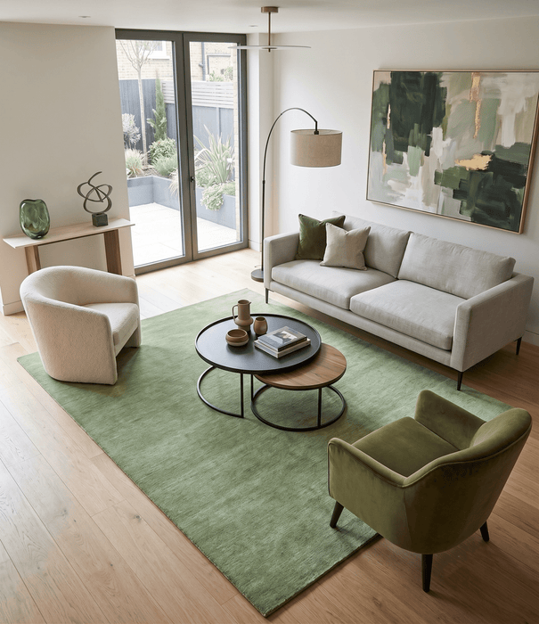 Solid Green Woolen Hand Tufted contemporary 8x10 wool Rug