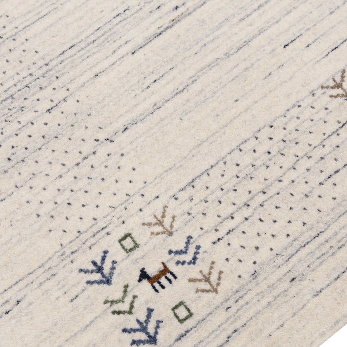 Solid Ivory Border Patterns Hand Loomed Wool Area Rug