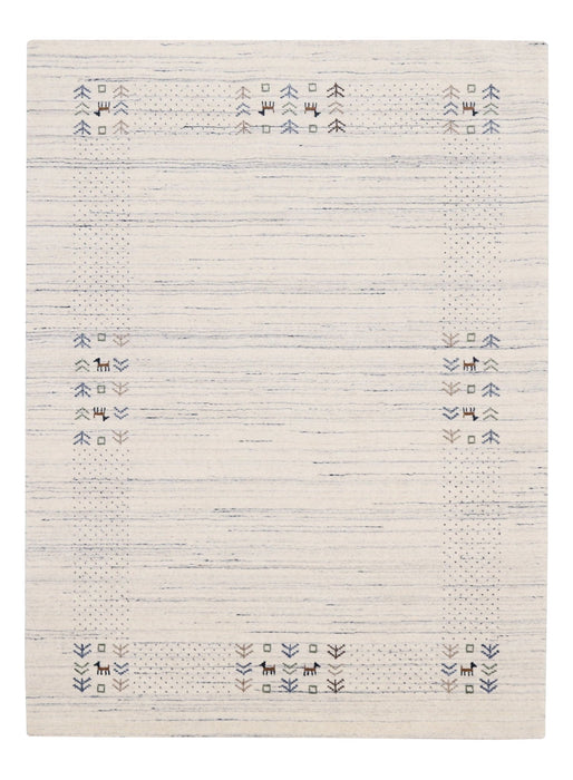 Solid Ivory Border Patterns Hand Loomed Wool Area Rug