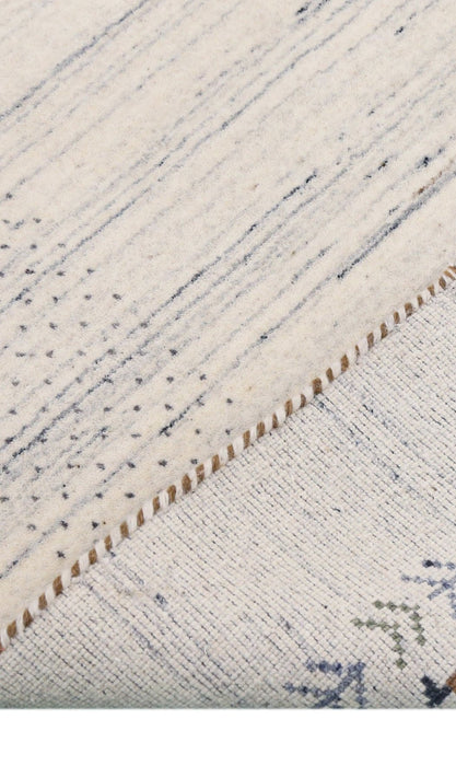 Solid Ivory Border Patterns Hand Loomed Wool Area Rug
