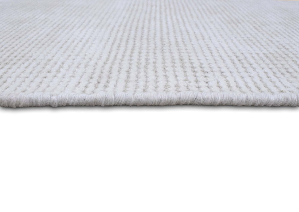 Modern Solid White Hand Made Textured Wool Area Rug