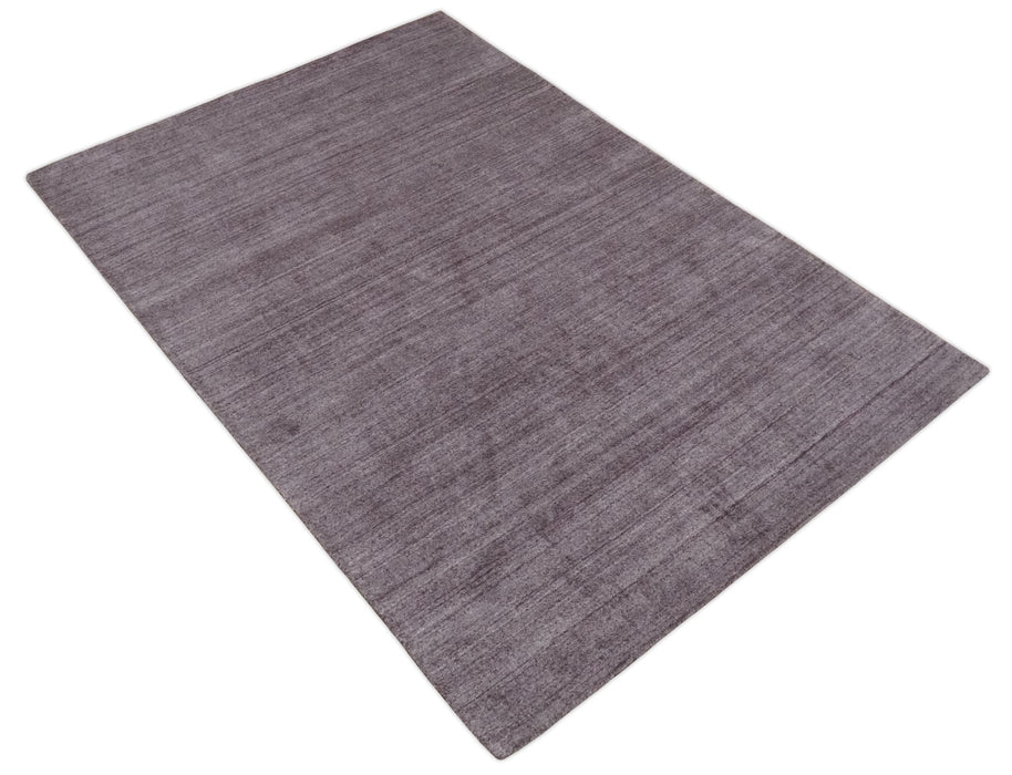 Solid Lavender Purple Scandinavian 5x7 Blended Wool Flatwoven Area Rug | HL12