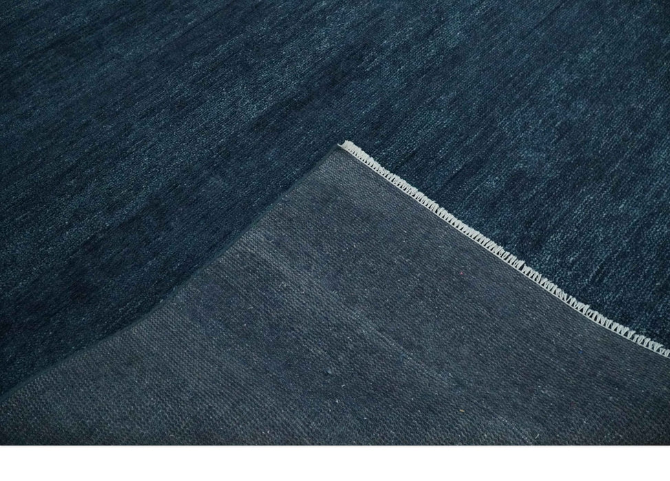 Solid Midnight Blue Hand knotted Modern 8x10 wool Area Rug