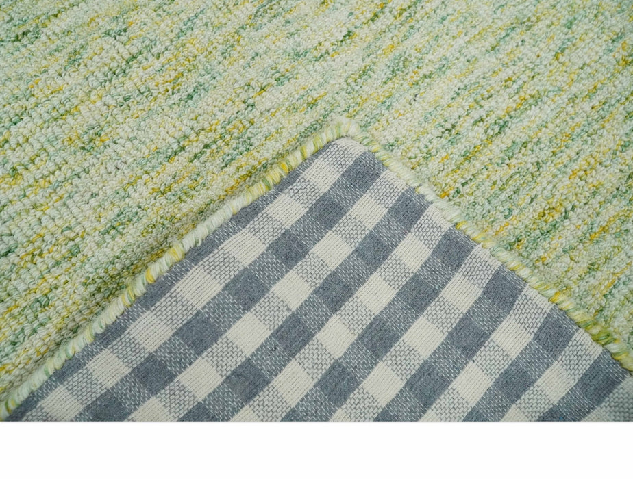 Custom Made Solid Moss Green Ivory and Gold Abstract Hand Tufted Natural Wool Area Rug