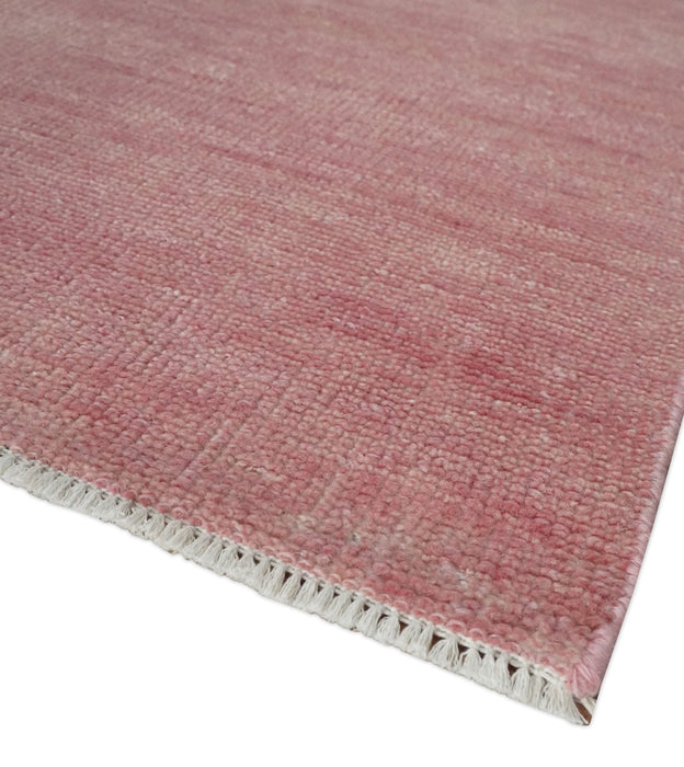 Solid Pink 8x10 Modern Contemporary Hand knotted wool Area Rug