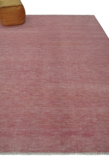 Solid Pink 8x10 Modern Contemporary Hand knotted wool Area Rug