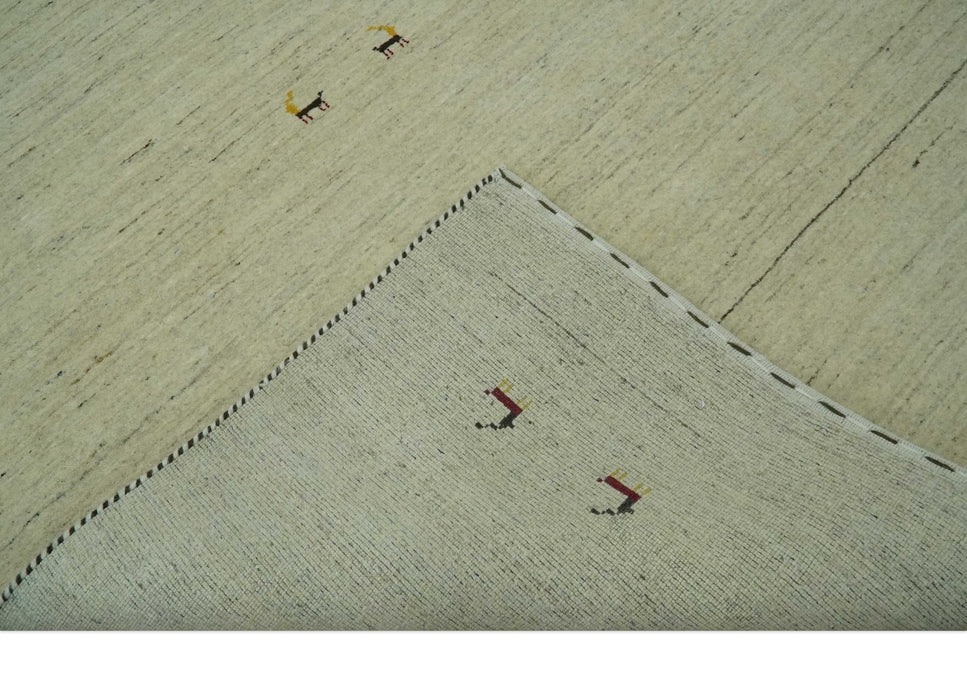 Solid Plain Beige and Charcoal Hand loom Multi size wool area Rug