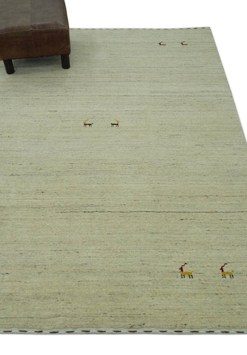 Solid Plain Beige and Charcoal Hand loom Multi size wool area Rug