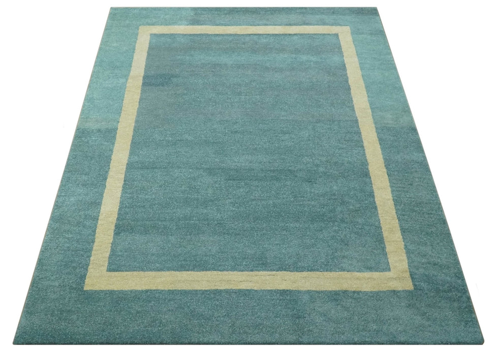 Solid Plain Blue Modern Hand Tufted 8x10 wool area rug