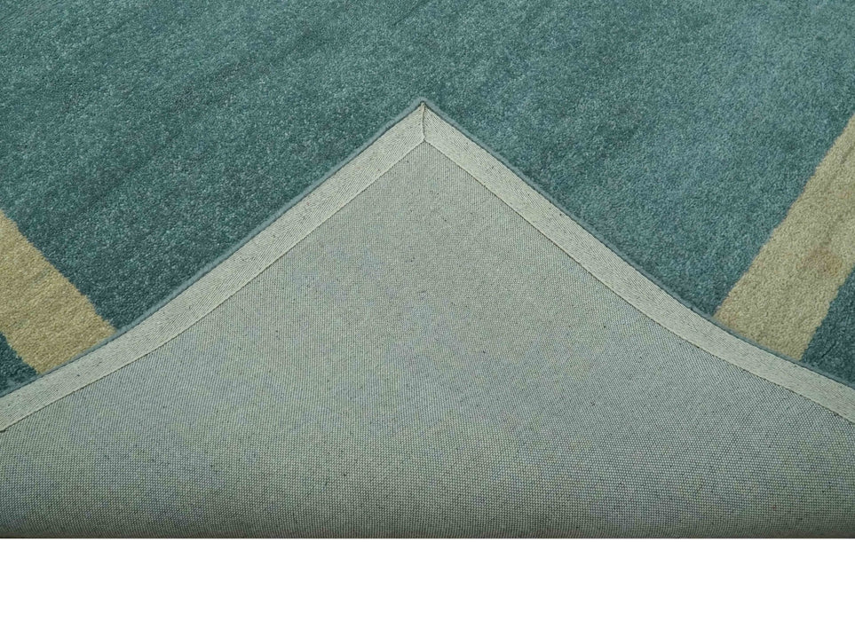 Solid Plain Blue Modern Hand Tufted 8x10 wool area rug