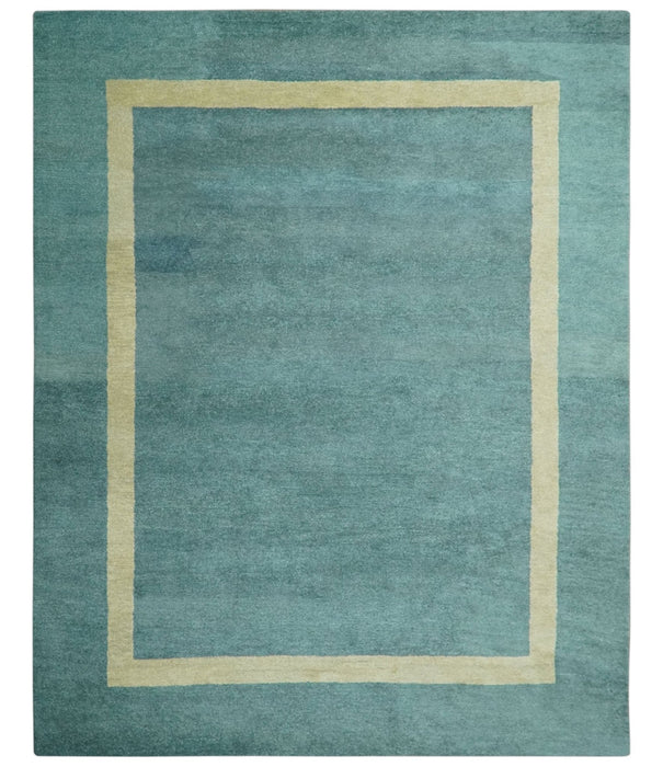 Solid Plain Blue Modern Hand Tufted 8x10 wool area rug