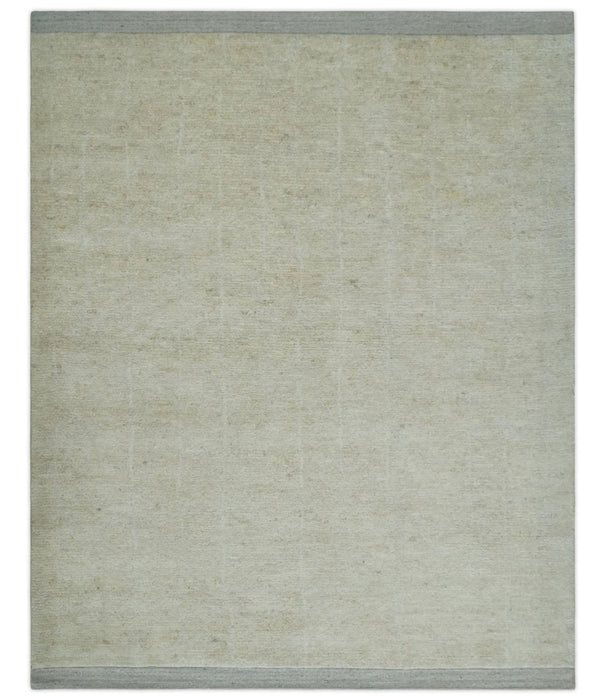 Solid plane Beige Hand Knotted 8.7x9.8 Wool Area Rug