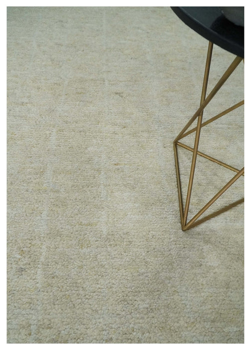 Solid plane Beige Hand Knotted 8.7x9.8 Wool Area Rug