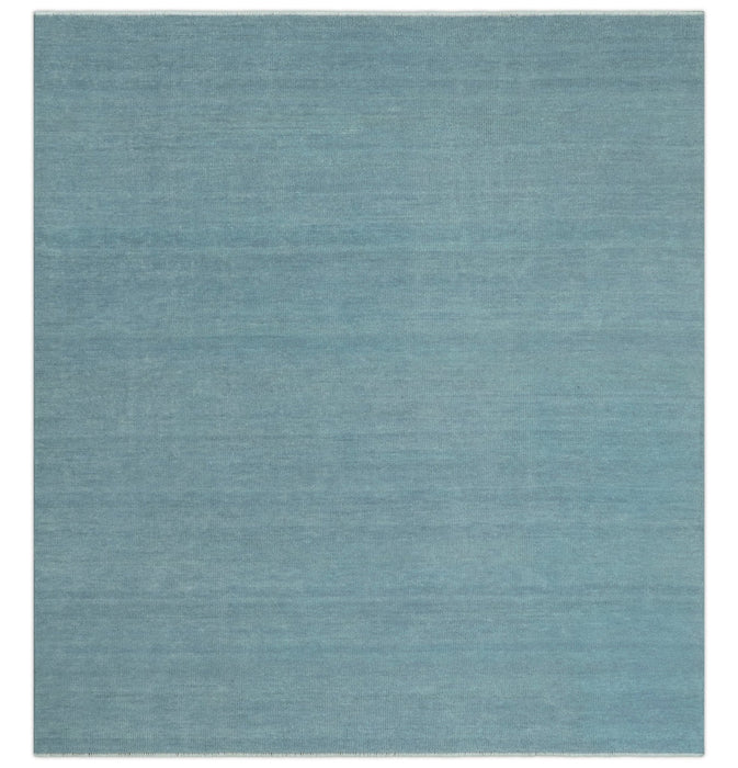 Solid Plane Blue Custom Made Modern Hand knotted wool Area Rug
