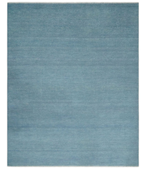 Solid Plane Blue Custom Made Modern Hand knotted wool Area Rug