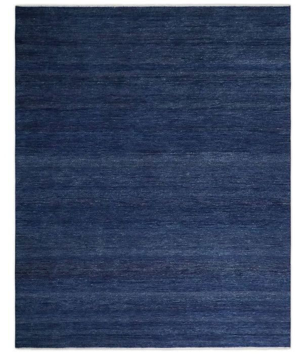 Solid Plane Navy Blue Hand knotted Modern 8x10 wool Area Rug