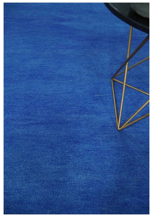 Solid Blue Contemporary Woolen Hand Tufted 8x10 wool area Rug