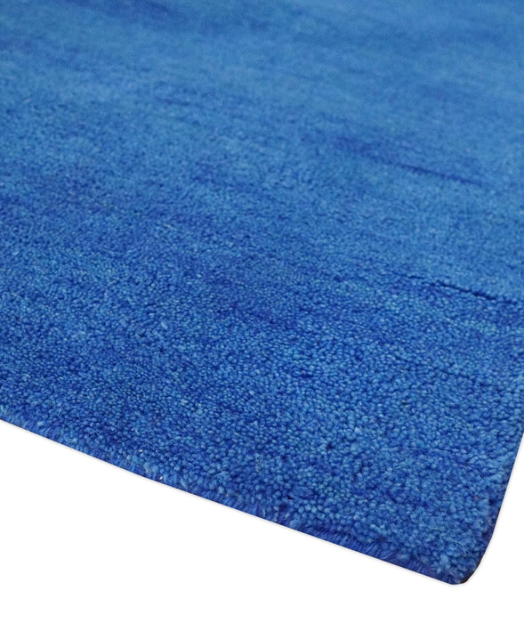 Solid Blue Contemporary Woolen Hand Tufted 8x10 wool area Rug