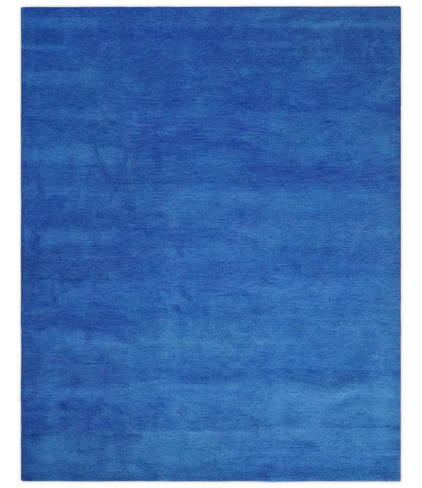 Solid Blue Contemporary Woolen Hand Tufted 8x10 wool area Rug
