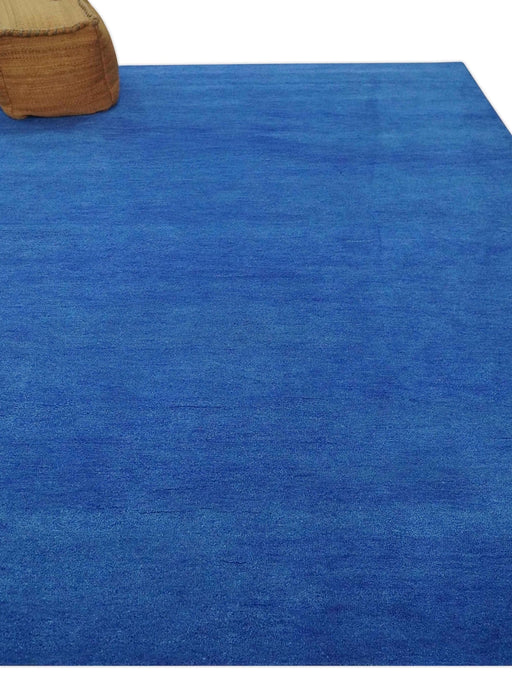 Solid Blue Contemporary Woolen Hand Tufted 8x10 wool area Rug