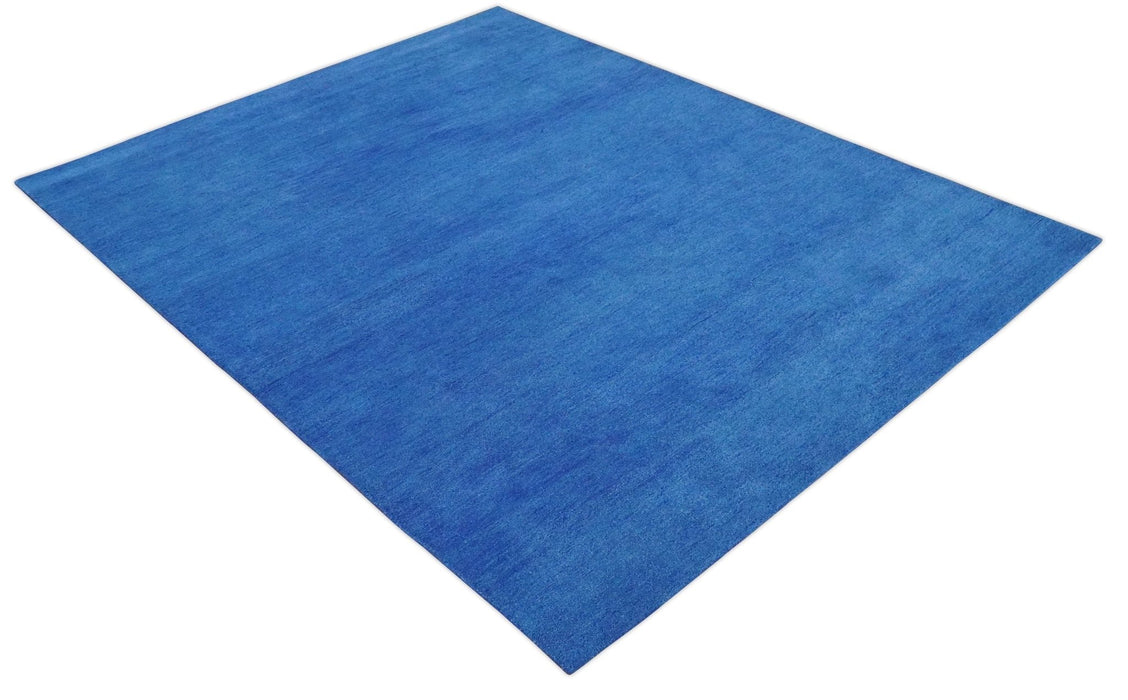 Solid Blue Contemporary Woolen Hand Tufted 8x10 wool area Rug
