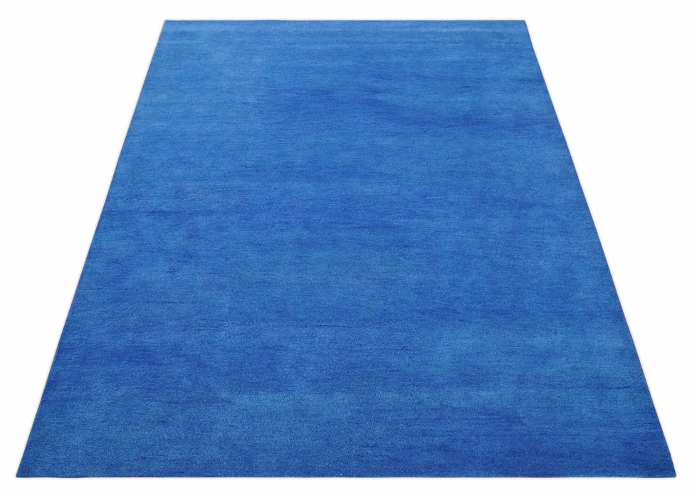 Solid Blue Contemporary Woolen Hand Tufted 8x10 wool area Rug