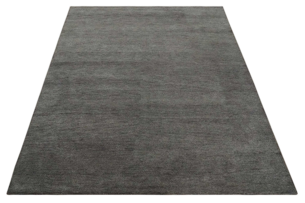 Solid Charcoal Woolen Hand Tufted 8x10 wool area Rug