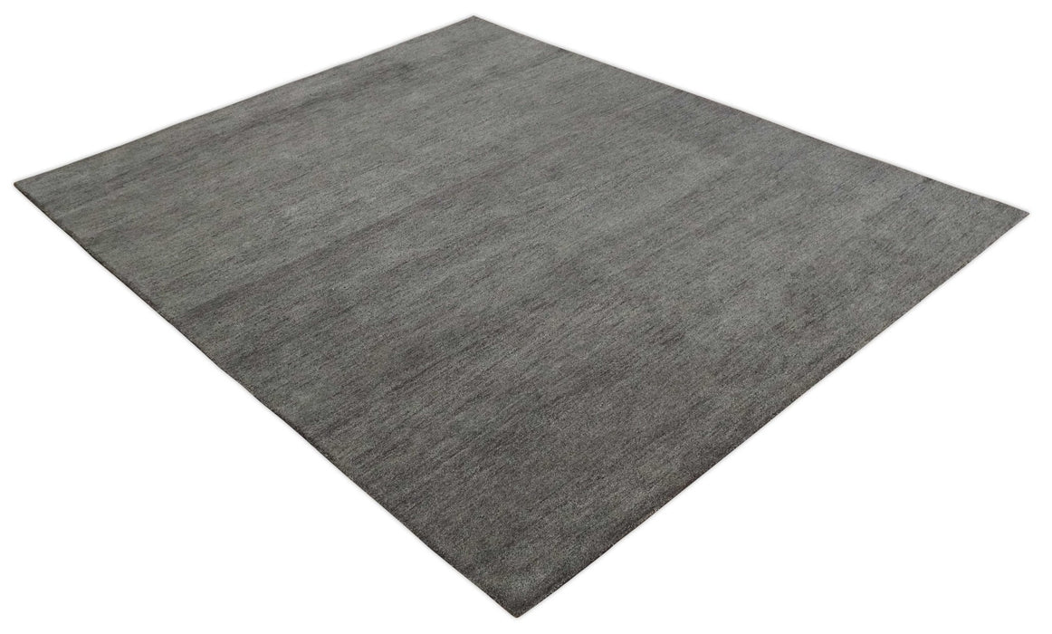 Solid Charcoal Woolen Hand Tufted 8x10 wool area Rug