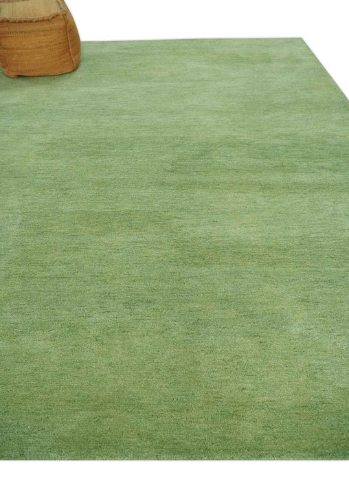 Solid Green Woolen Hand Tufted contemporary 8x10 wool Rug