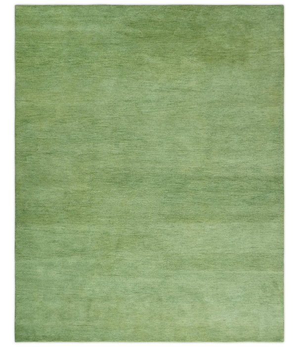 Solid Green Woolen Hand Tufted contemporary 8x10 wool Rug