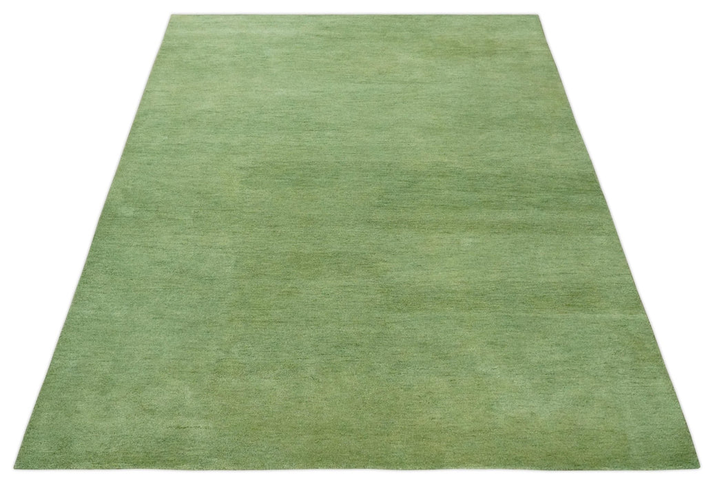 Solid Green Woolen Hand Tufted contemporary 8x10 wool Rug