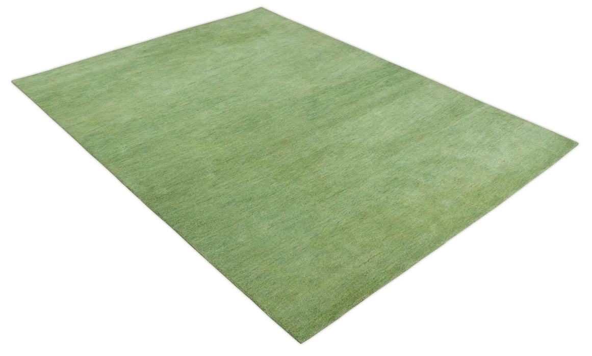 Solid Green Woolen Hand Tufted contemporary 8x10 wool Rug