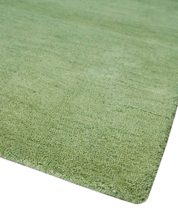 Solid Green Woolen Hand Tufted contemporary 8x10 wool Rug