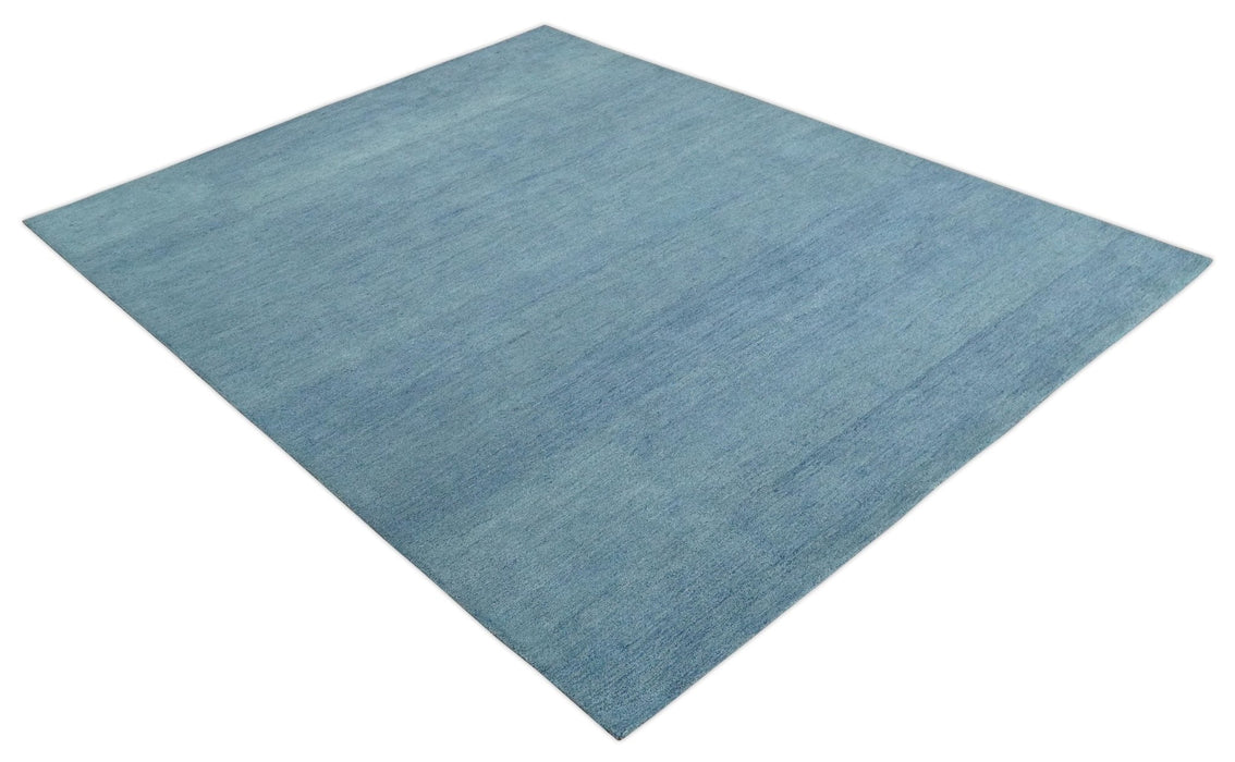 Solid Light Blue Woolen Hand Tufted 8x10 contemporary area Rug