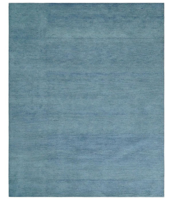Solid Light Blue Woolen Hand Tufted 8x10 contemporary area Rug