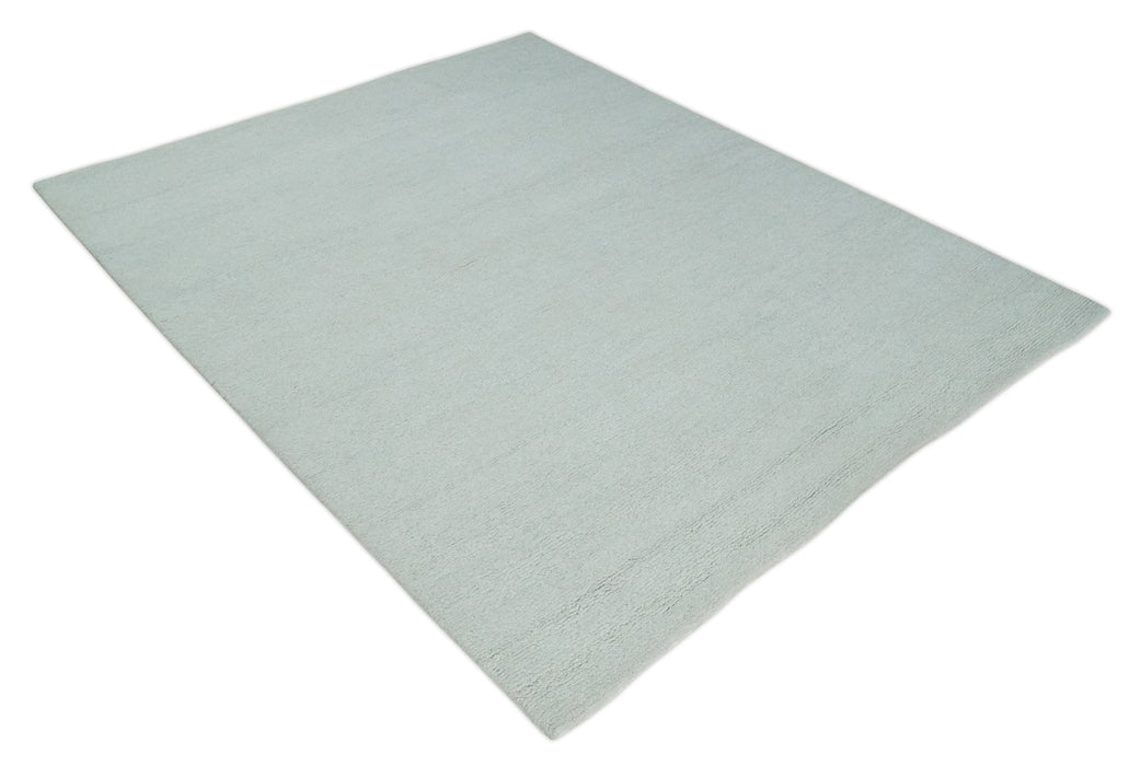 Solid plane Silver Hand Knotted 8x10 Wool Area Rug