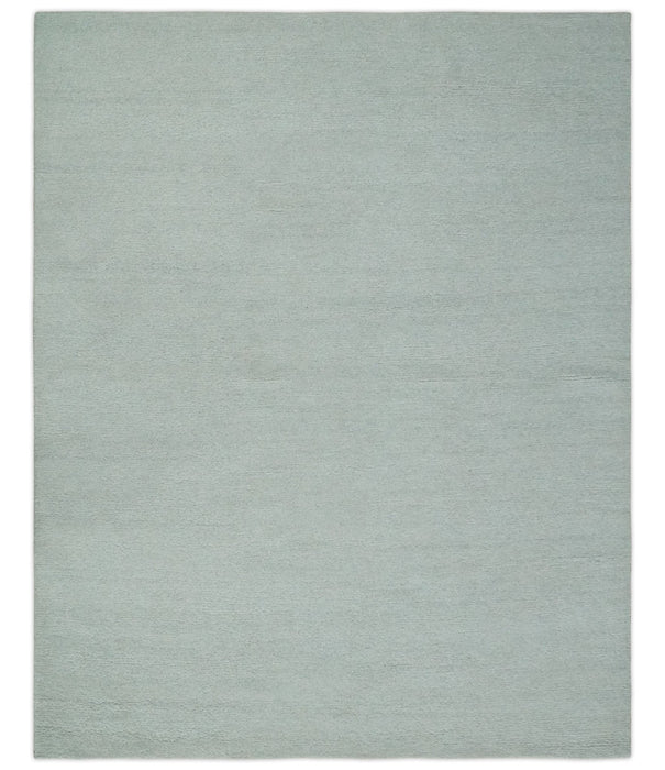Solid plane Silver Hand Knotted 8x10 Wool Area Rug