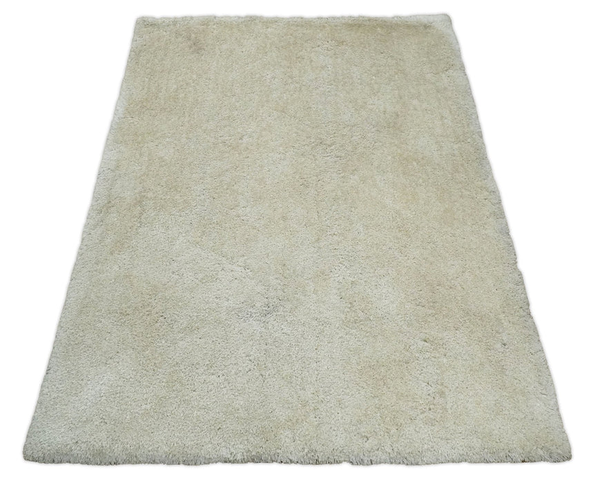 Solid Plush and Soft 3x5, 4x6 and 5x7 Hand Woven Shag Ivory Area Rug | SHAG1