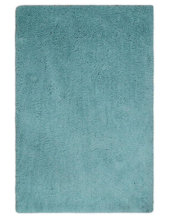 Solid Plush and Soft 3x5, 4x6 and 5x7 Hand Woven Shag Teal Area Rug