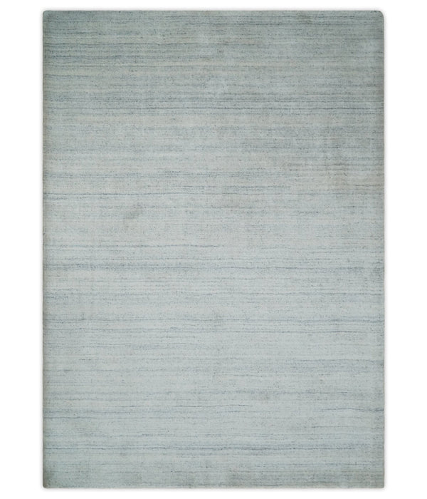 Solid Silver and White Scandinavian 5x7 Blended Wool Flatwoven Area Rug | HL22
