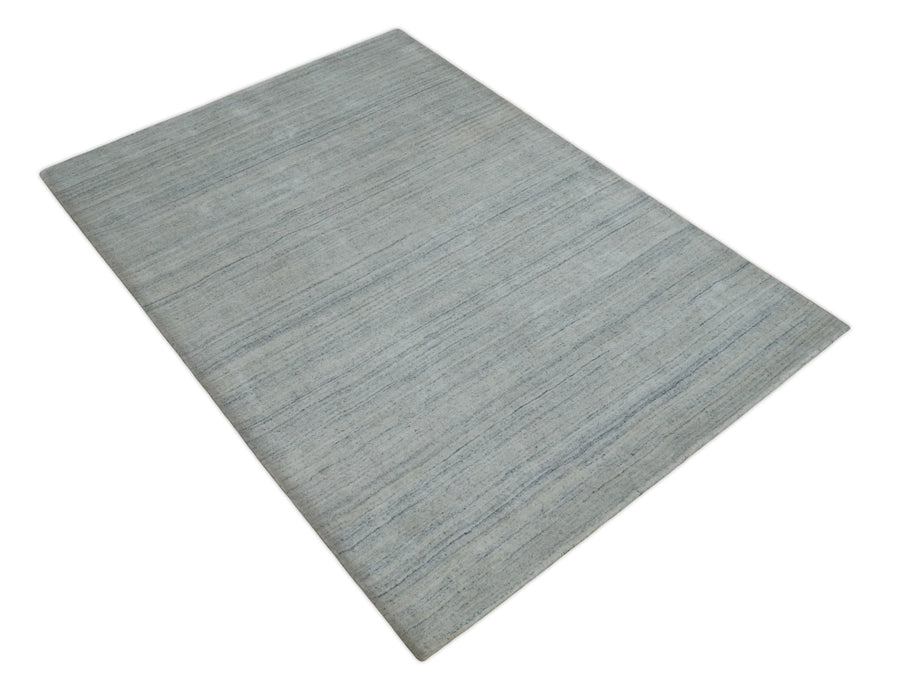 Solid Silver and White Scandinavian 5x7 Blended Wool Flatwoven Area Rug | HL22