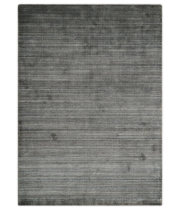 Solid Silver and Charcoal Shaded Scandinavian 5x7 Blended Wool Flatwoven Area Rug | HL23