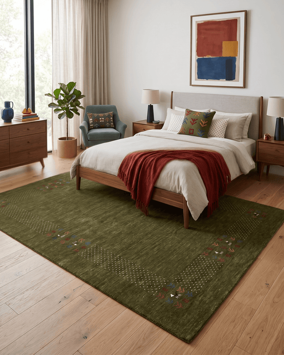 Solid with Border Patterns Hand Loomed Wool Area Rug