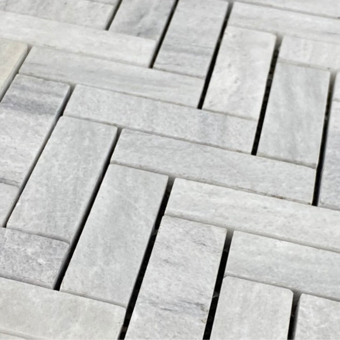Solto White 1"x3" Herringbone on 12" x 12" Mesh Mosaic Tile - Belair Collection