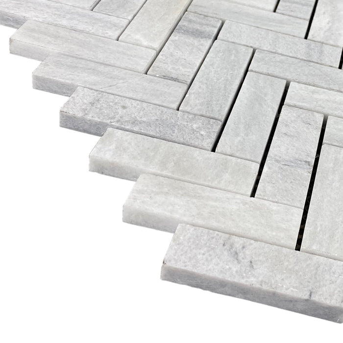 Solto White 1"x3" Herringbone on 12" x 12" Mesh Mosaic Tile - Belair Collection