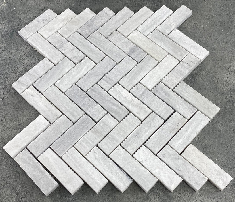 Solto White 1"x3" Herringbone on 12" x 12" Mesh Mosaic Tile - Belair Collection