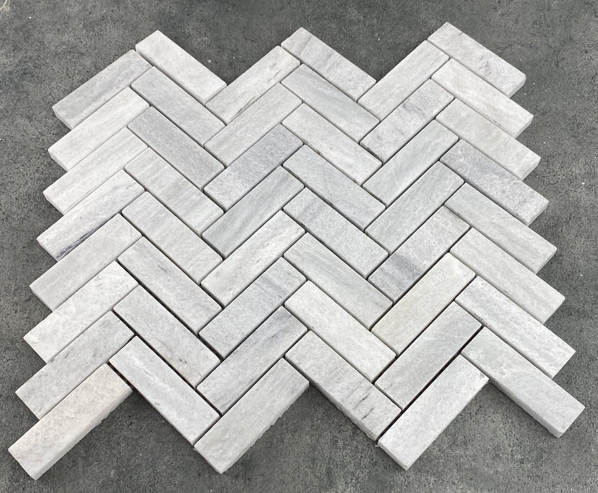 Solto White 1"x3" Herringbone on 12" x 12" Mesh Mosaic Tile - Belair Collection