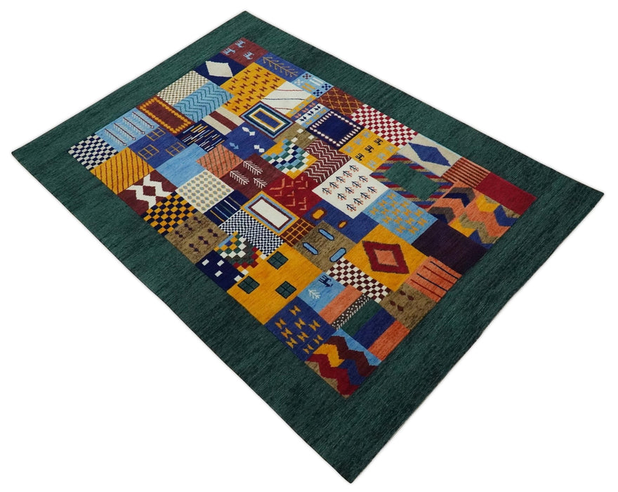 5x7 Multicolor Shapes Modern loop and cut Wool Hand Woven Rug