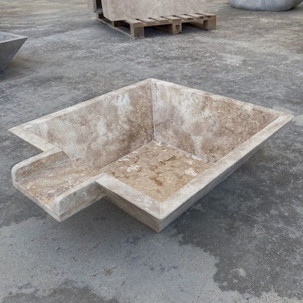 Walnut Travertine Natural Stone Pool Square Cascade Water Bowl - Belair Collection